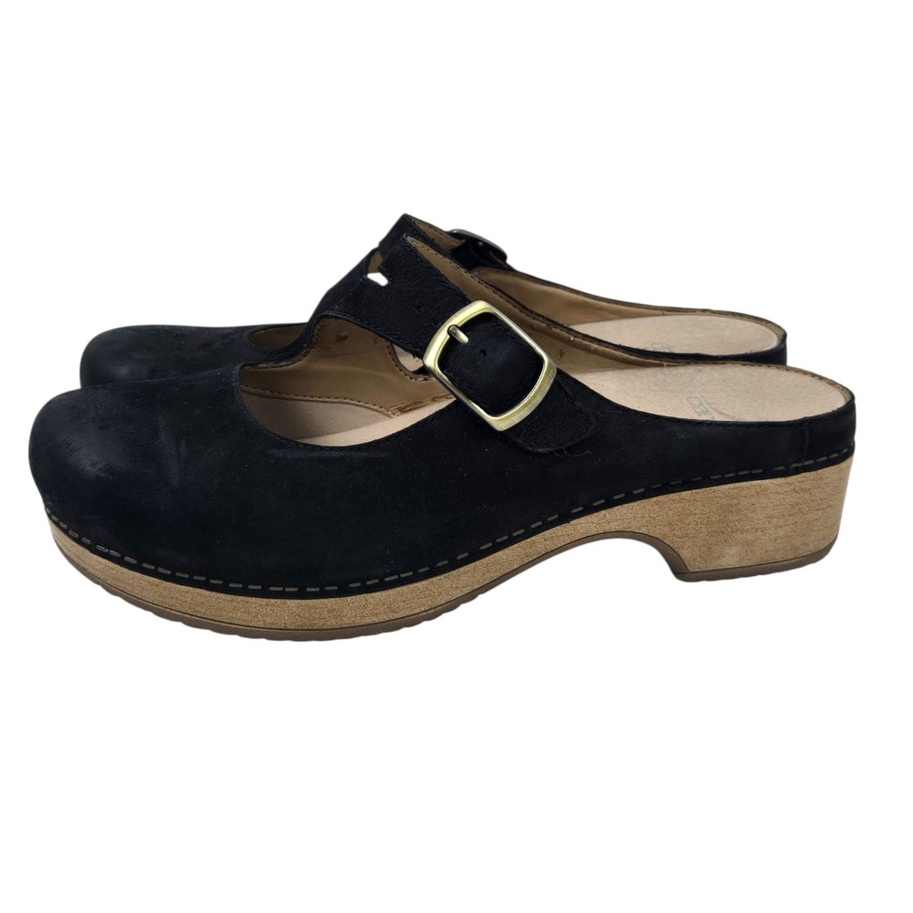 Dansko Britney Mary Jane Clogs Buckle Strap Black Suede Mule 9.5 EU 40 Comfort